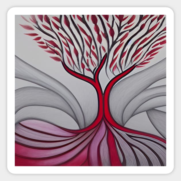 Lone Tree in Red and Gray Sticker by ArtistsQuest